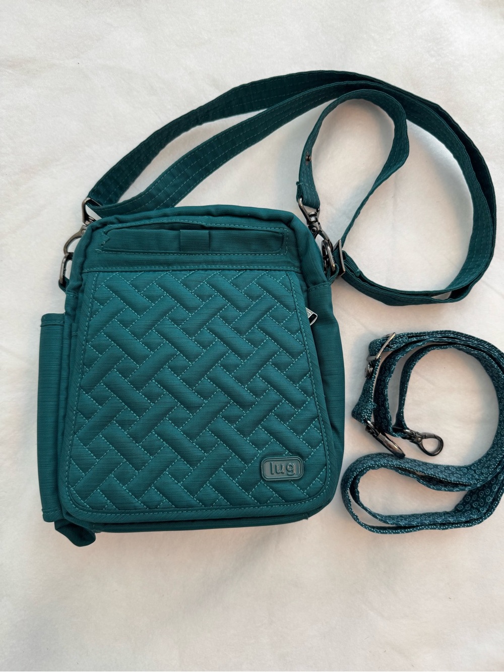 Lug Flapper Convertible Crossbody Bag Teal Quilted Nylon GC